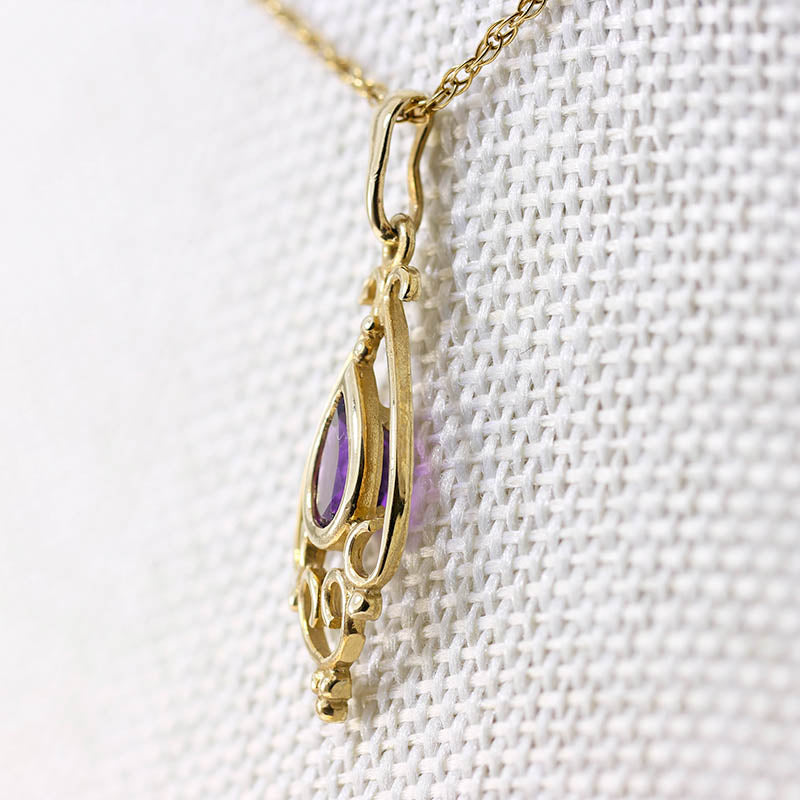 9Ct Gold Antique Scroll Work Amethyst Pendant