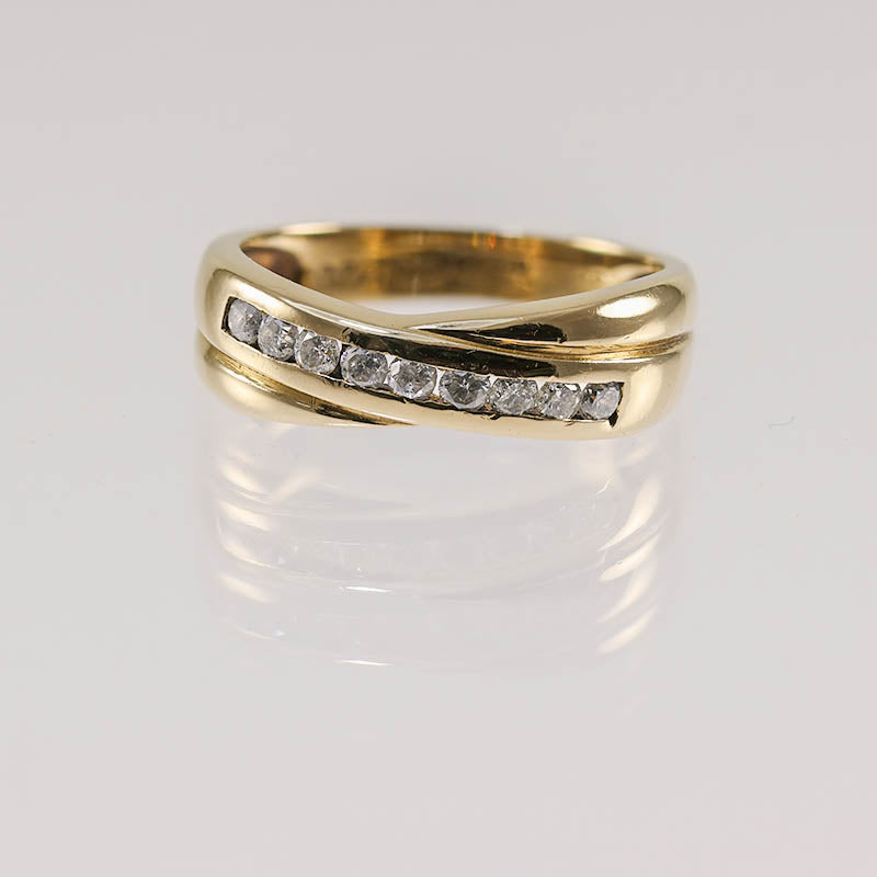 Channel Set Diamond Crossover 9Ct Gold Ring