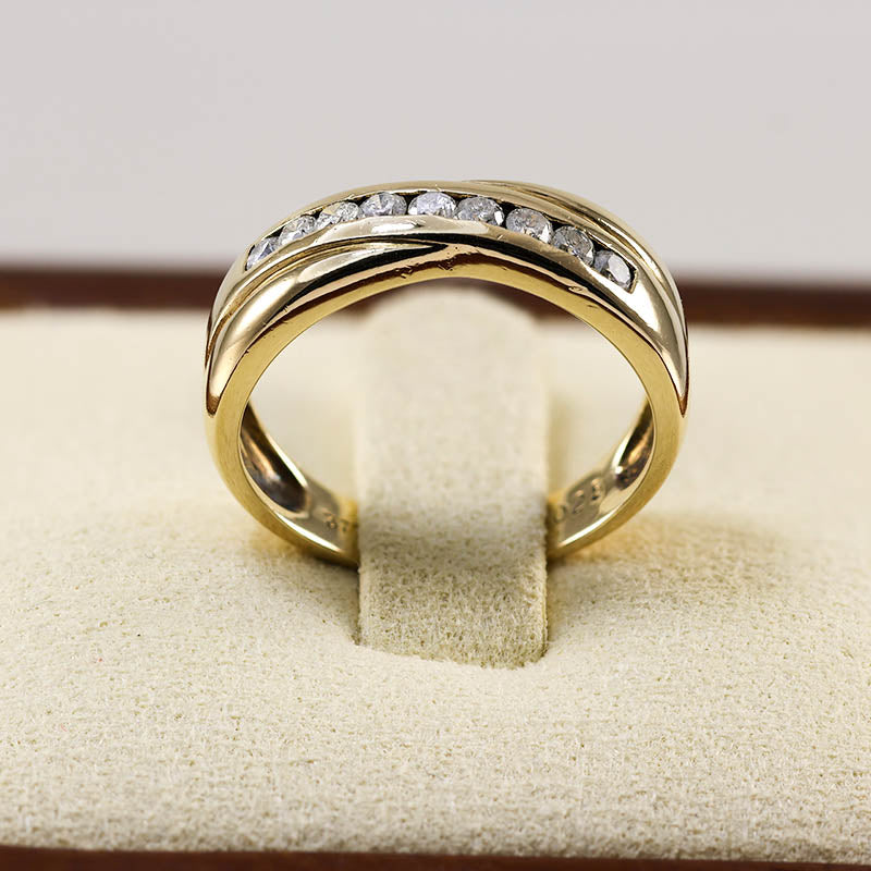 Channel Set Diamond Crossover 9Ct Gold Ring