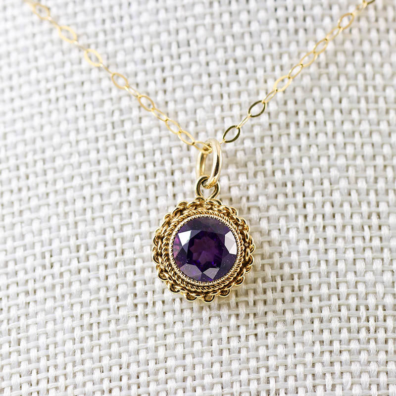 9Ct Gold Antique Round Amethyst Pendant