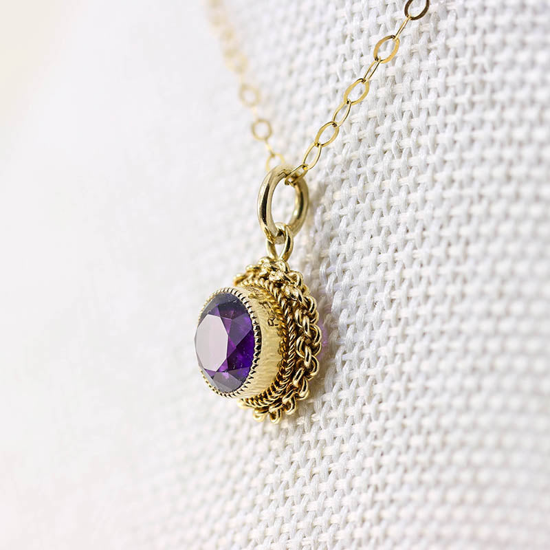 9Ct Gold Antique Round Amethyst Pendant