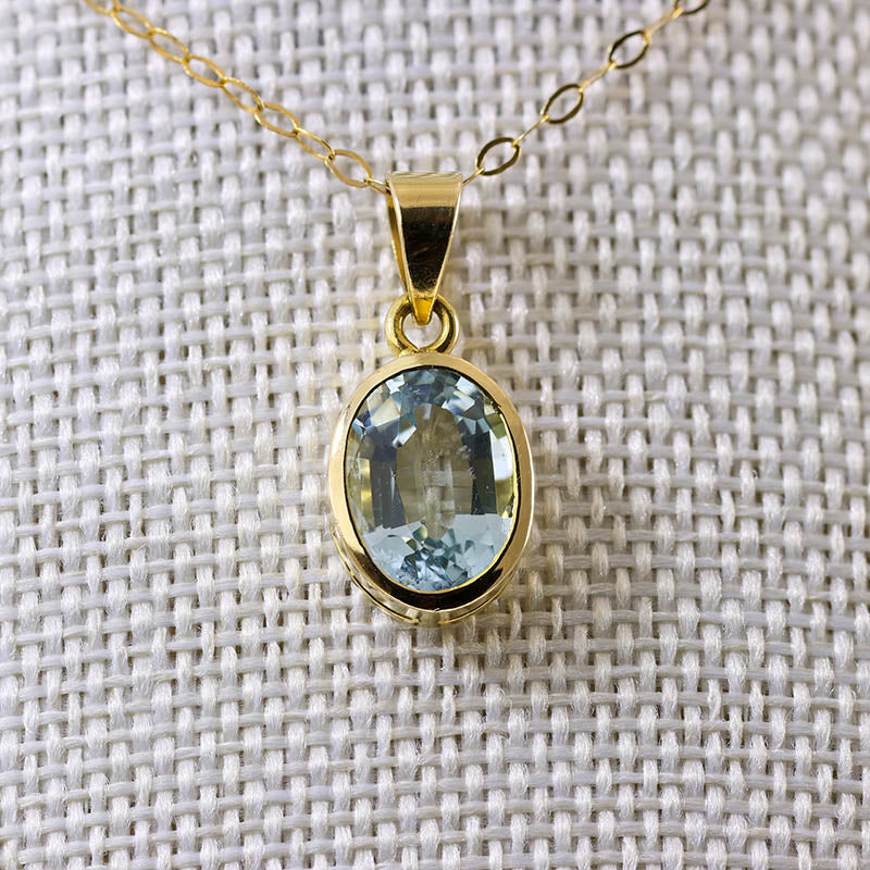 9Ct Gold Bezel Set Aquamarine Pendant