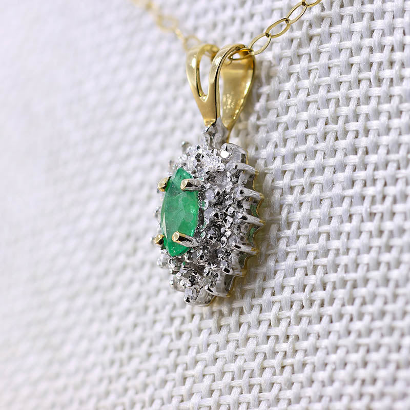 9Ct Gold Emerald & Diamond Halo Pendant