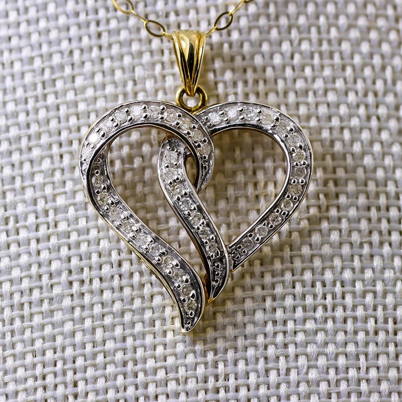 9Ct Gold Large Diamond Heart Pendant