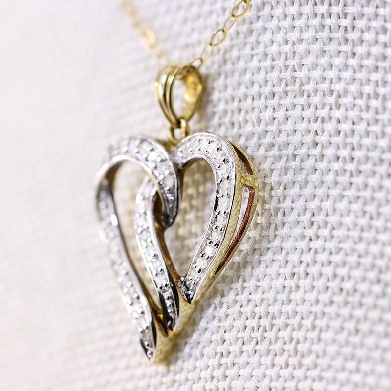 9Ct Gold Large Diamond Heart Pendant
