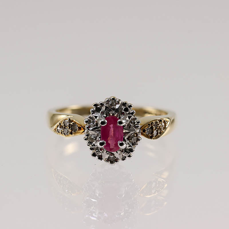 9Ct Gold Ruby & Diamond Halo Ring