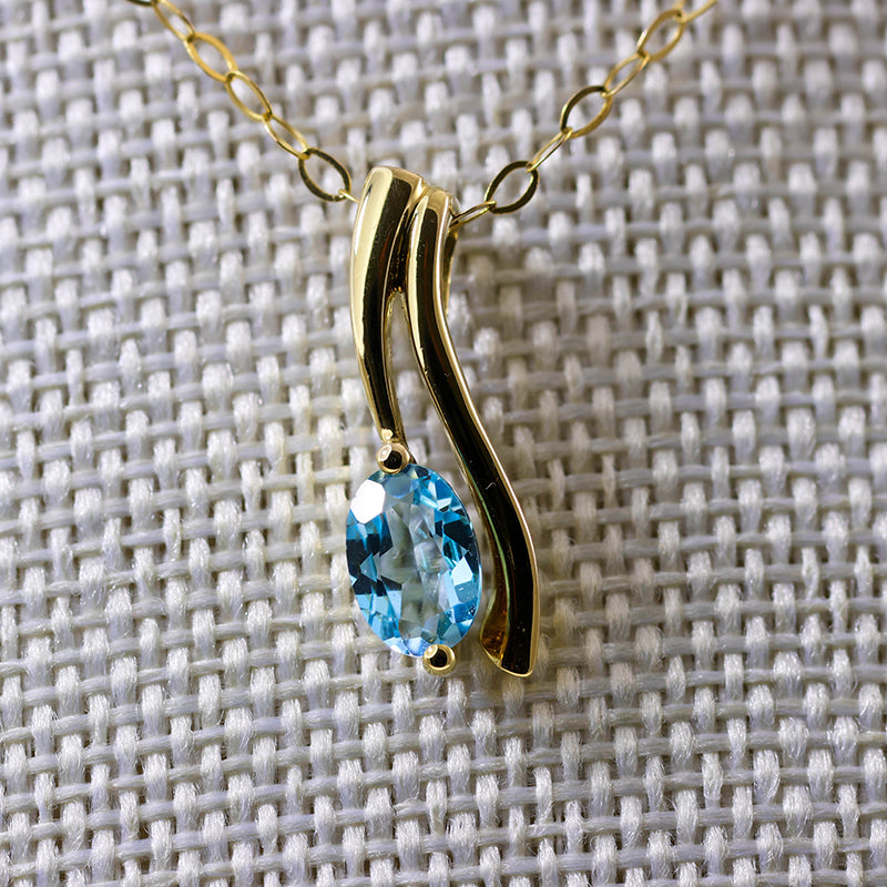 9Ct Gold Pale Blue Topaz Drop Pendant