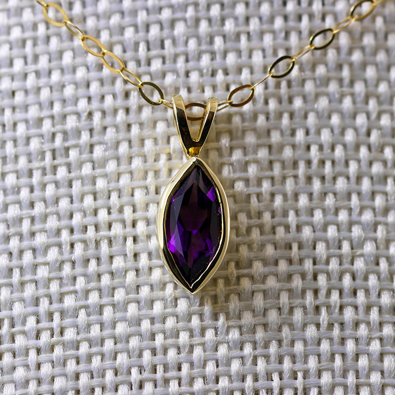 9Ct Gold Marquise Cut Amethyst Pendant