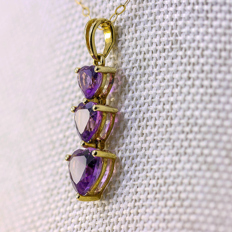 9ct Gold Amethyst Heart Drop Pendant Immaculate
