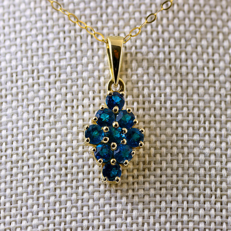 10Ct Gold Blue Gemstone Cluster Pendant