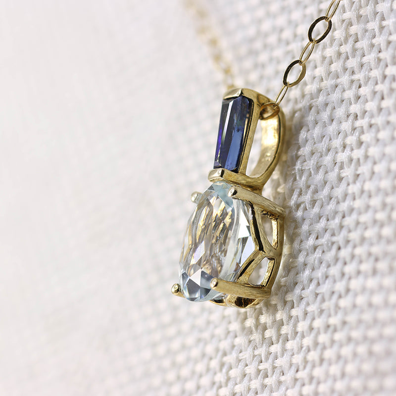 9Ct Gold Claw Set Aquamarine & Sapphire Pendant