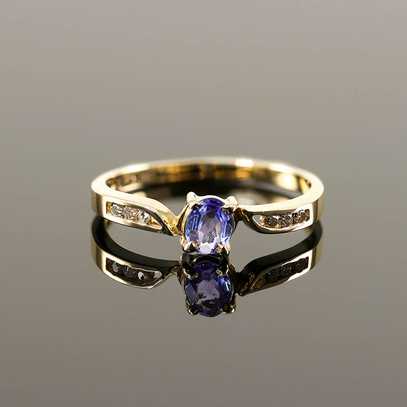 9Ct Gold Tanzanite Single Stone Ring With Diamond Set Shank