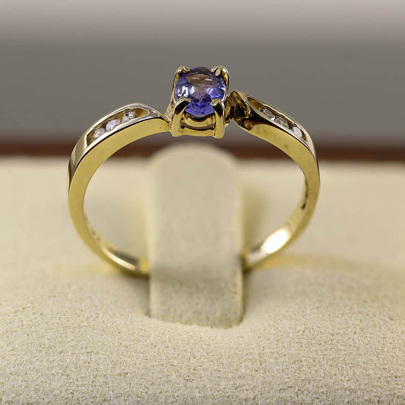 9Ct Gold Tanzanite Single Stone Ring With Diamond Set Shank