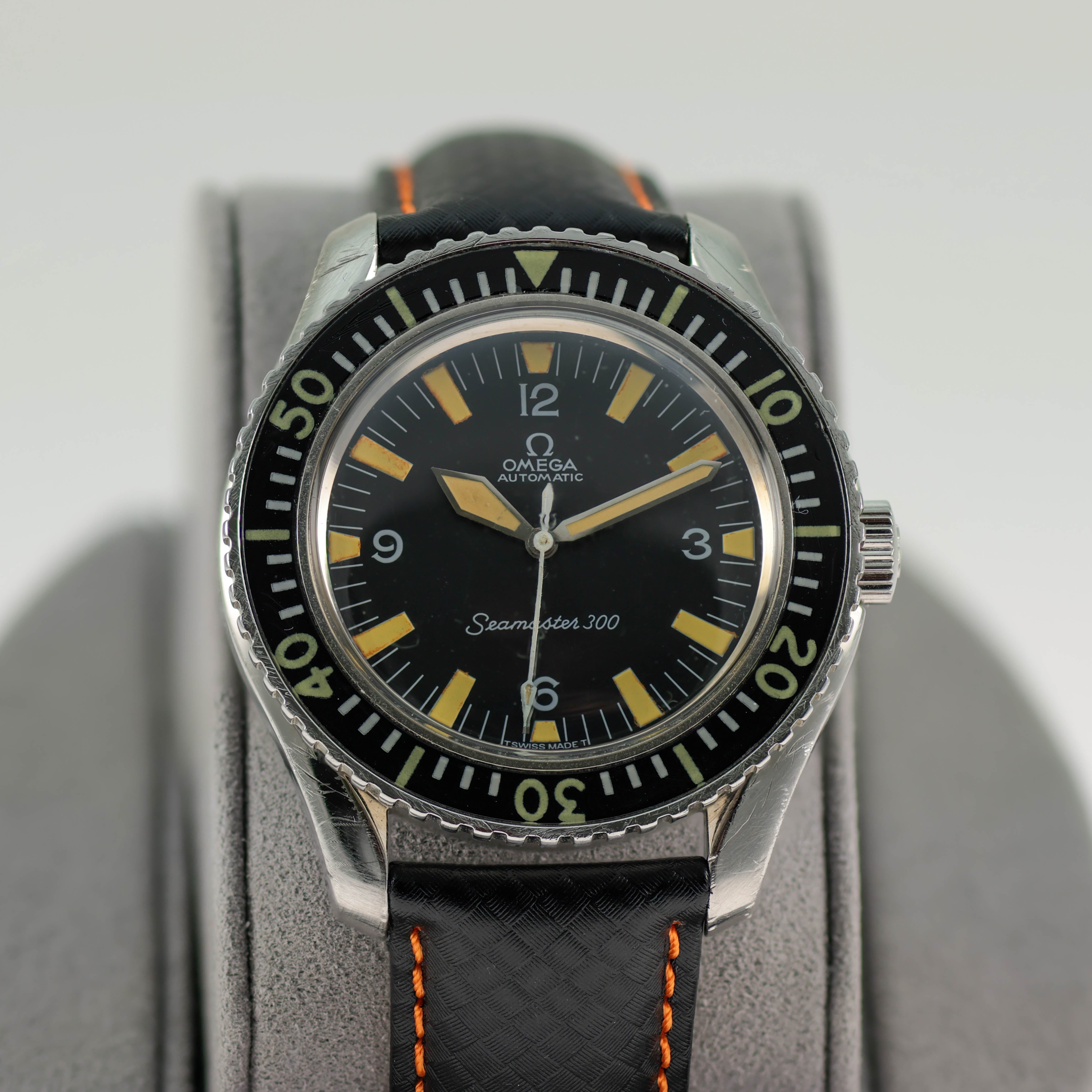 Omega Seamaster 300 vintage dive watch — judging case size on the wrist