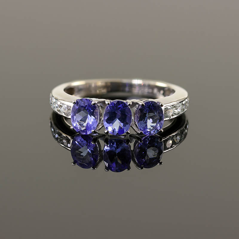 9Ct White Gold Iolite Trilogy Ring