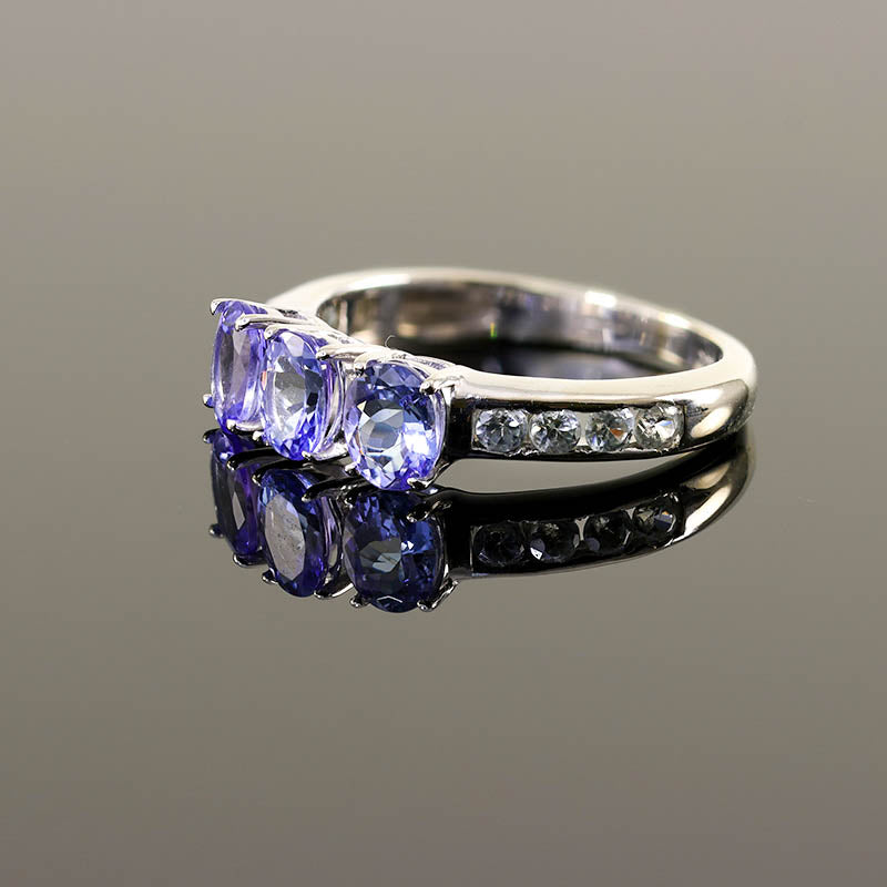 9Ct White Gold Iolite Trilogy Ring
