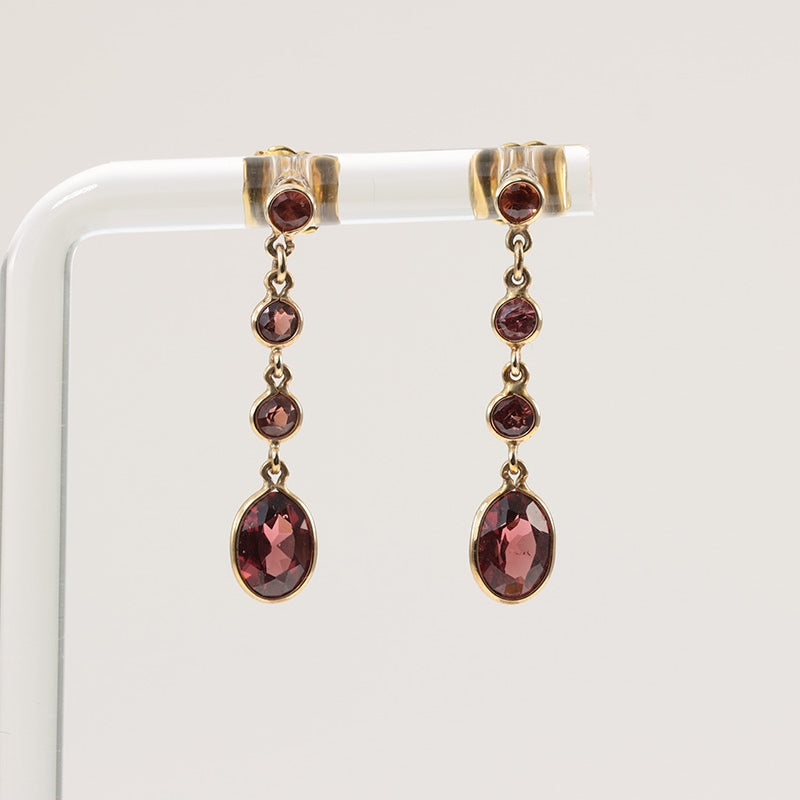 9Ct Gold Garnet Triple Bezel Set Drop Earrings — preloved 9ct gold, garnet | Sparklier Fine Jewellery