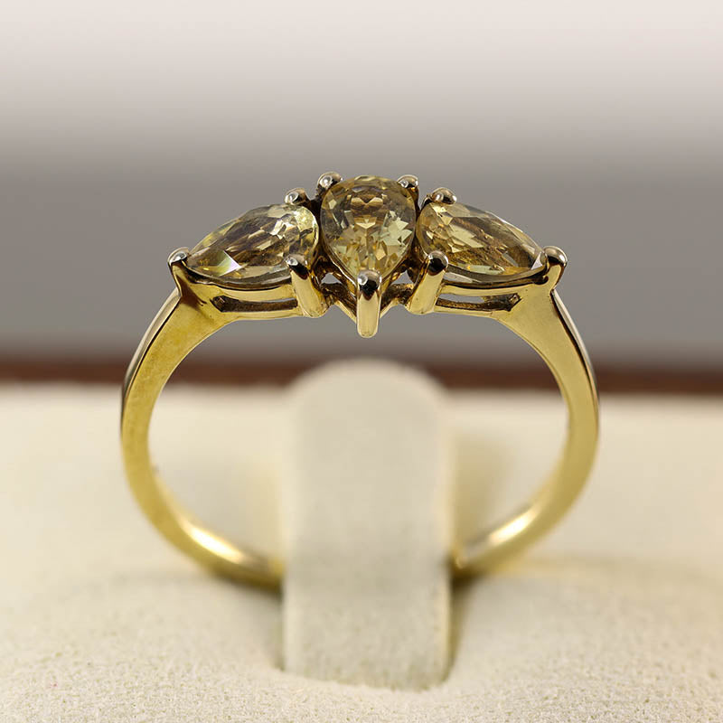 Trio of Pear Cut Lemon Citrine In 9Ct Gold Ring