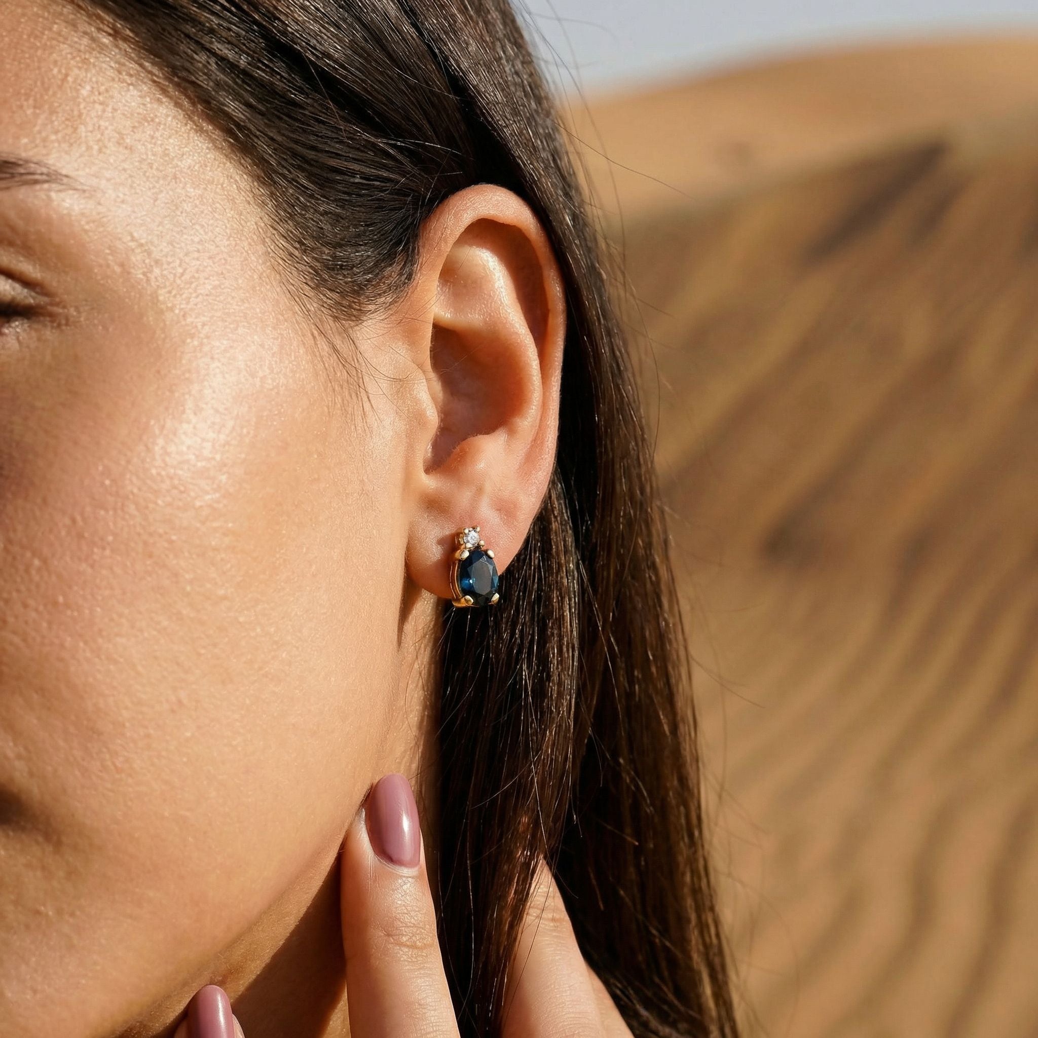 18Ct Blue Sapphire And Diamond Stud Earrings