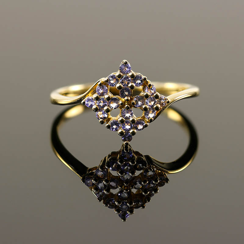 9Ct Gold Ring: Tanzanite Cross Cluster