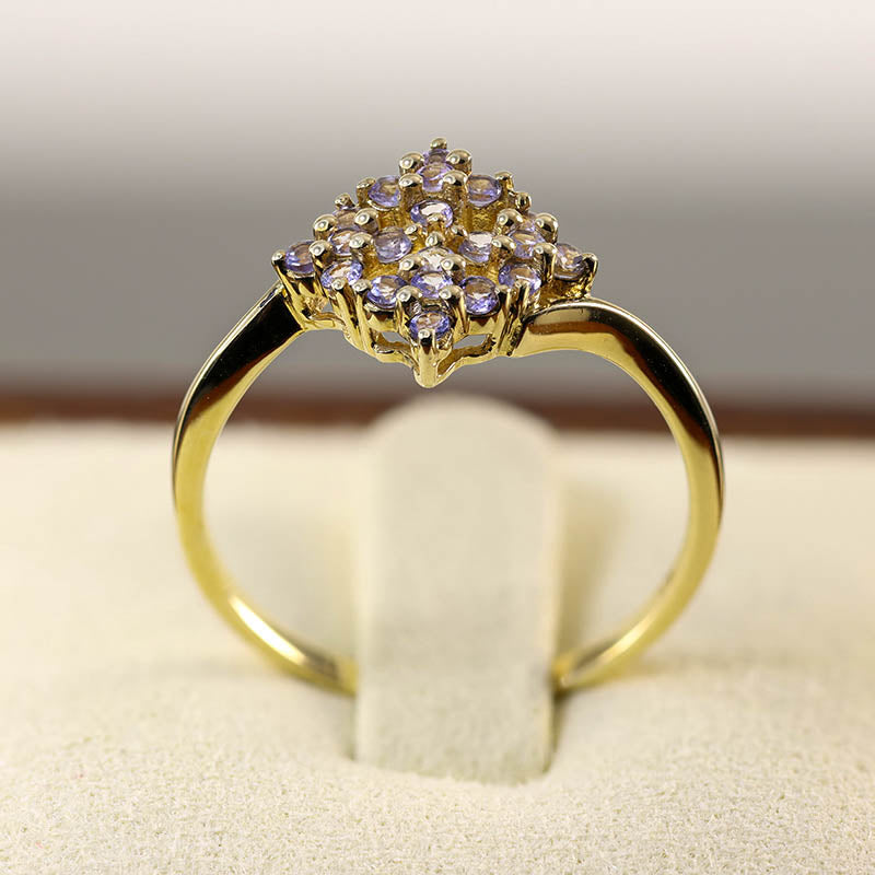 9Ct Gold Ring: Tanzanite Cross Cluster