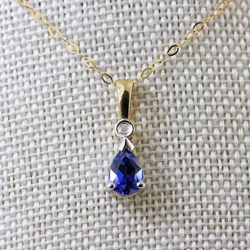 9Ct Gold Pear Cut Sapphire &amp; Diamond necklace