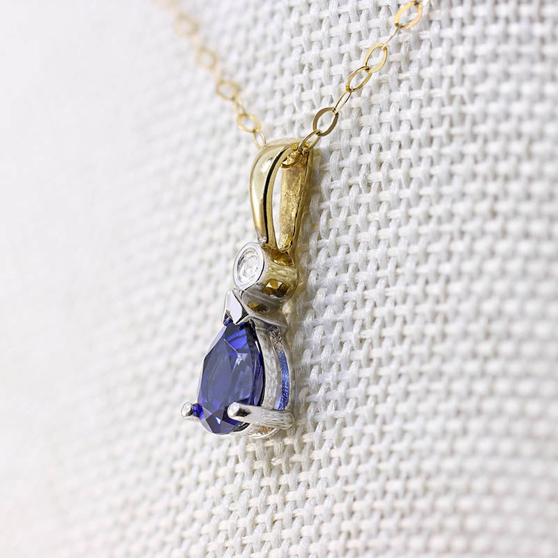 9Ct Gold Pear Cut Sapphire &amp; Diamond necklace