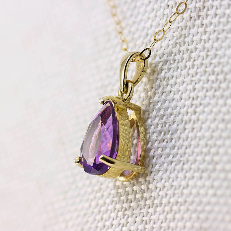 9Ct Gold Claw Set Pear Cut Amethyst Pendant