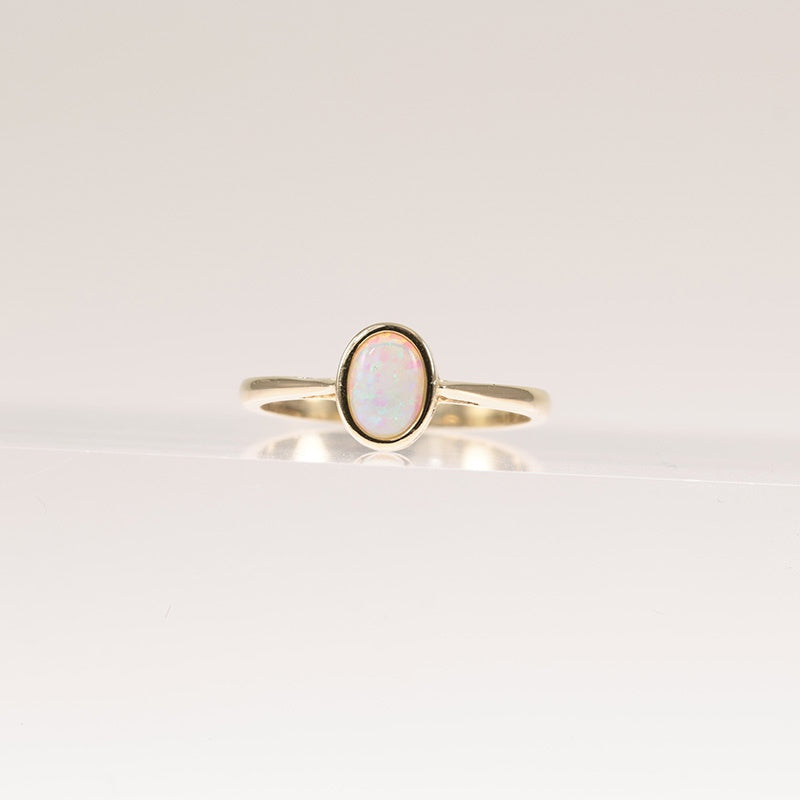 9Ct Gold Bezel Set Pale Opal Solitaire Ring — preloved 9ct gold, opal | Sparklier Fine Jewellery