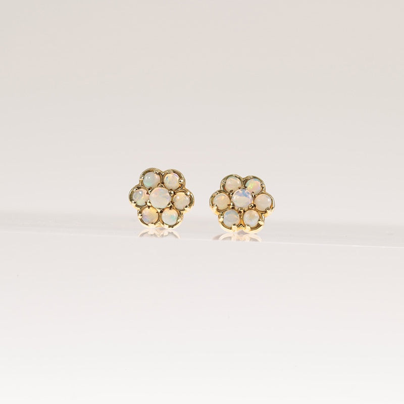9Ct Gold Opal Floral Cluster Earrings — preloved 9ct gold, opal | Sparklier Fine Jewellery