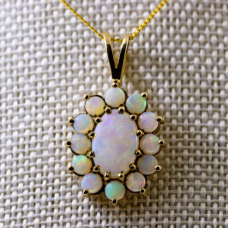 9Ct Gold Vintage Pale Opal Cluster Pendant