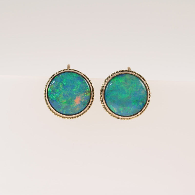 9Ct Gold Black Opal Doublet Screw-Back Clip On Earrings — preloved 9ct gold, opal | Sparklier Fine Jewellery