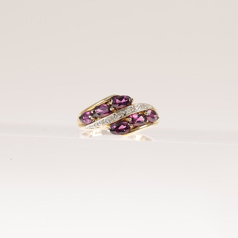 9Ct Gold Diamond And Garnet Crossover Ring — preloved 9ct gold, garnet | Sparklier Fine Jewellery