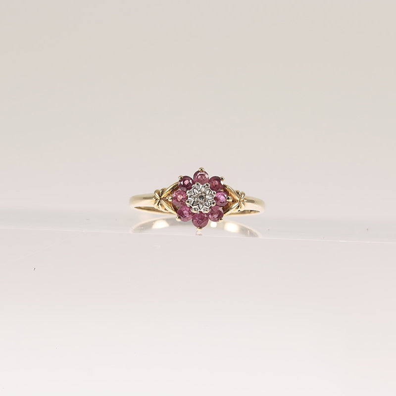 9ct Gold Diamond and Ruby Cluster Ring — preloved 9ct gold, ruby | Sparklier Fine Jewellery