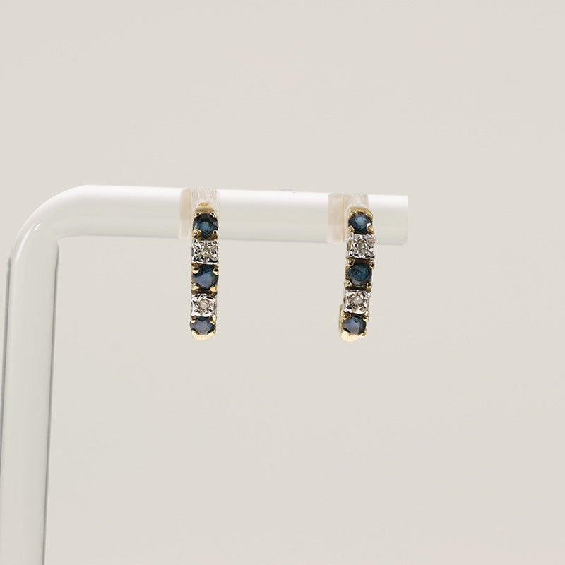 9ct Gold Sapphire Diamond Half Hoop Earrings — preloved 9ct gold, sapphire | Sparklier Fine Jewellery