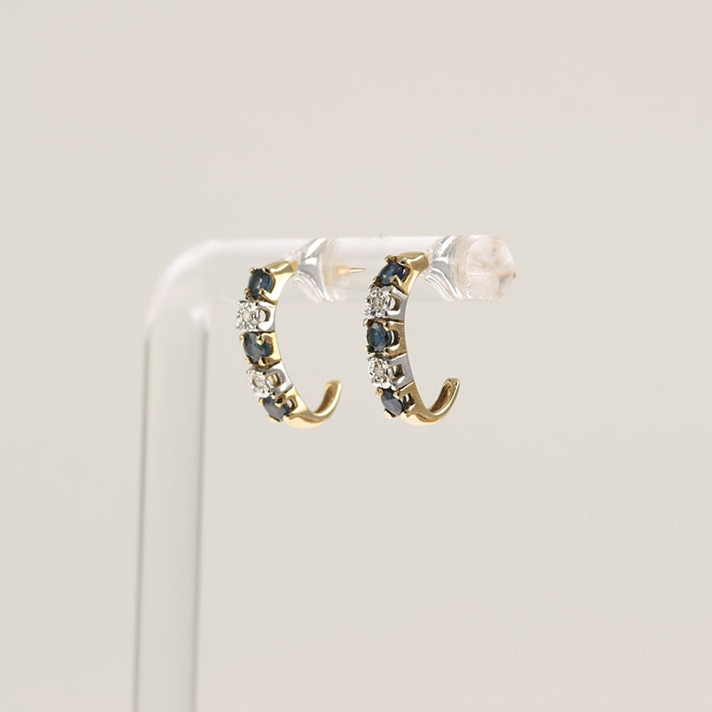 9ct Gold Sapphire Diamond Half Hoop Earrings — preloved 9ct gold, sapphire | Sparklier Fine Jewellery