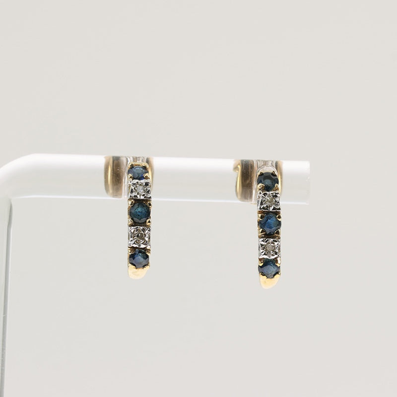 9ct Gold Sapphire Diamond Half Hoop Earrings — preloved 9ct gold, sapphire | Sparklier Fine Jewellery