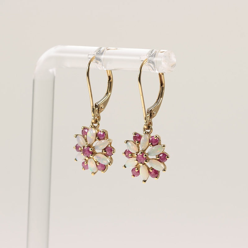 9Ct Gold Ruby And Opal Drop Earrings — preloved 9ct gold, ruby | Sparklier Fine Jewellery