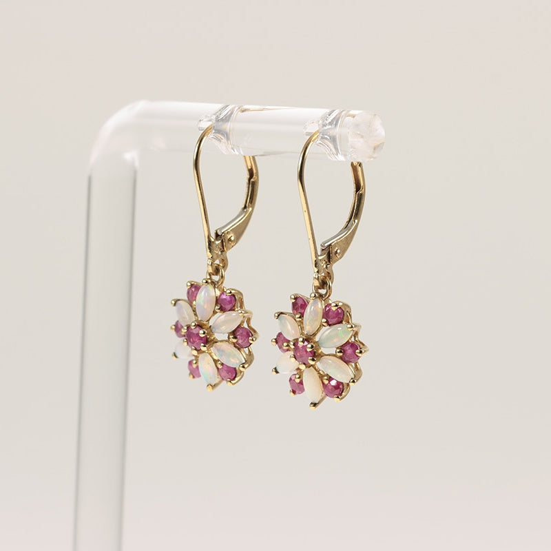 9Ct Gold Ruby And Opal Drop Earrings — preloved 9ct gold, ruby | Sparklier Fine Jewellery