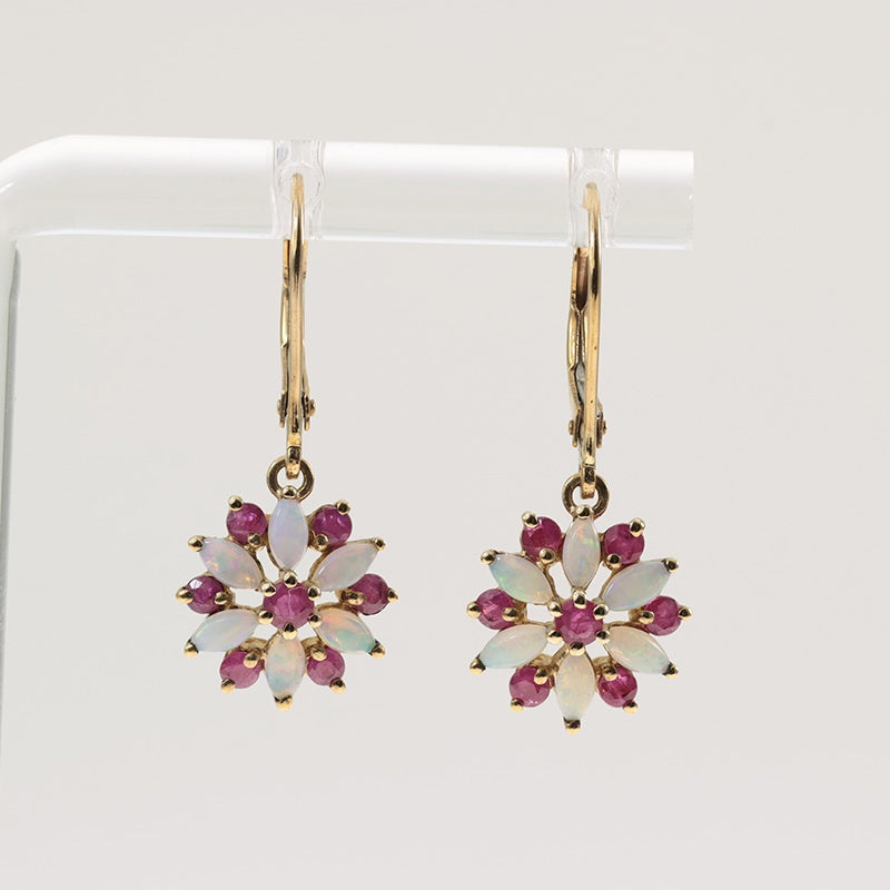 9Ct Gold Ruby And Opal Drop Earrings — preloved 9ct gold, ruby | Sparklier Fine Jewellery