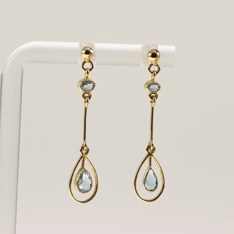 9Ct Gold Aquamarine Drop Earrings — preloved 9ct gold, aquamarine | Sparklier Fine Jewellery