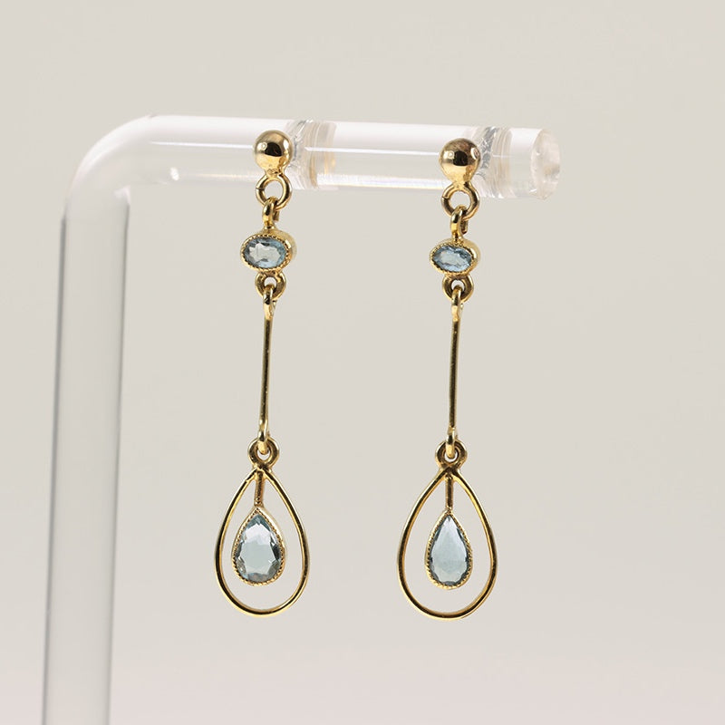 9Ct Gold Aquamarine Drop Earrings — preloved 9ct gold, aquamarine | Sparklier Fine Jewellery