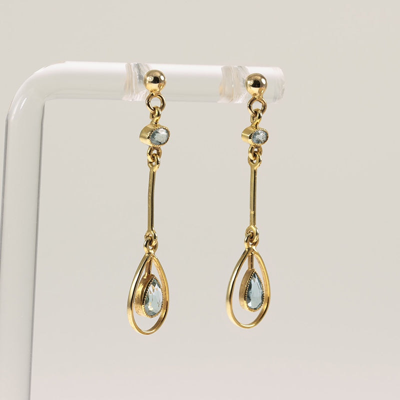 9Ct Gold Aquamarine Drop Earrings — preloved 9ct gold, aquamarine | Sparklier Fine Jewellery
