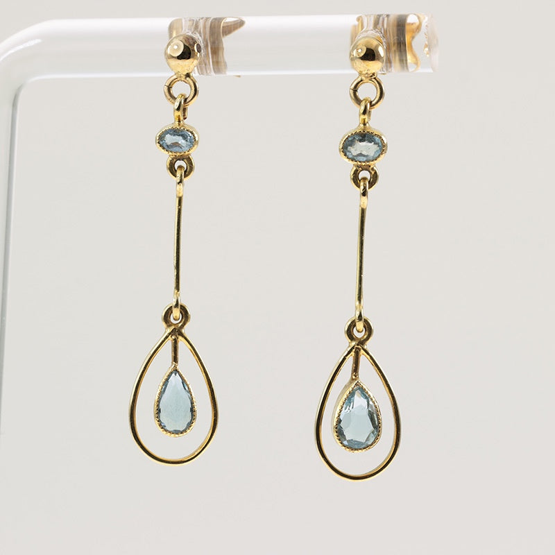 9Ct Gold Aquamarine Drop Earrings — preloved 9ct gold, aquamarine | Sparklier Fine Jewellery