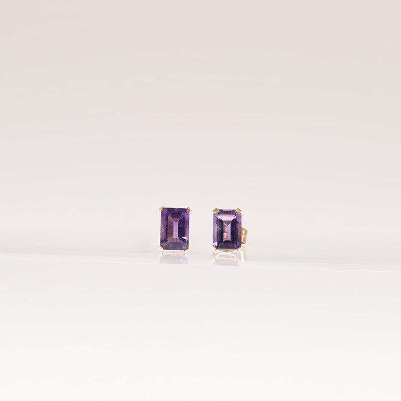 9Ct Gold Princess Cut Amethyst Stud Earrings — preloved 9ct gold, amethyst | Sparklier Fine Jewellery