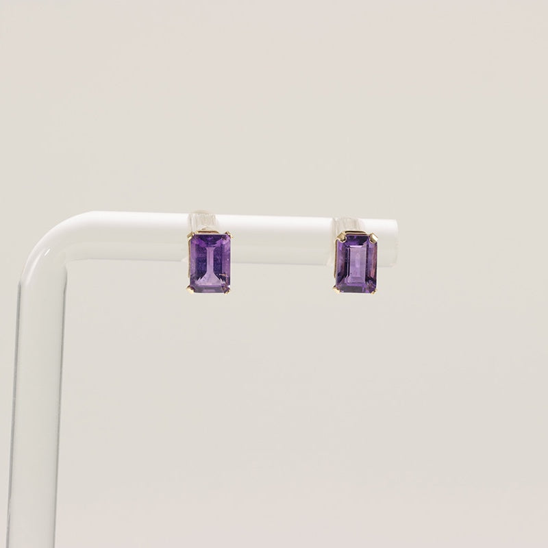 9Ct Gold Princess Cut Amethyst Stud Earrings — preloved 9ct gold, amethyst | Sparklier Fine Jewellery