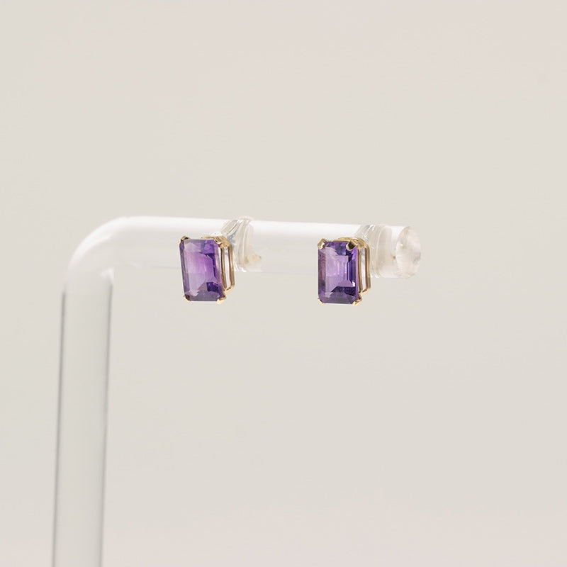 9Ct Gold Princess Cut Amethyst Stud Earrings — preloved 9ct gold, amethyst | Sparklier Fine Jewellery