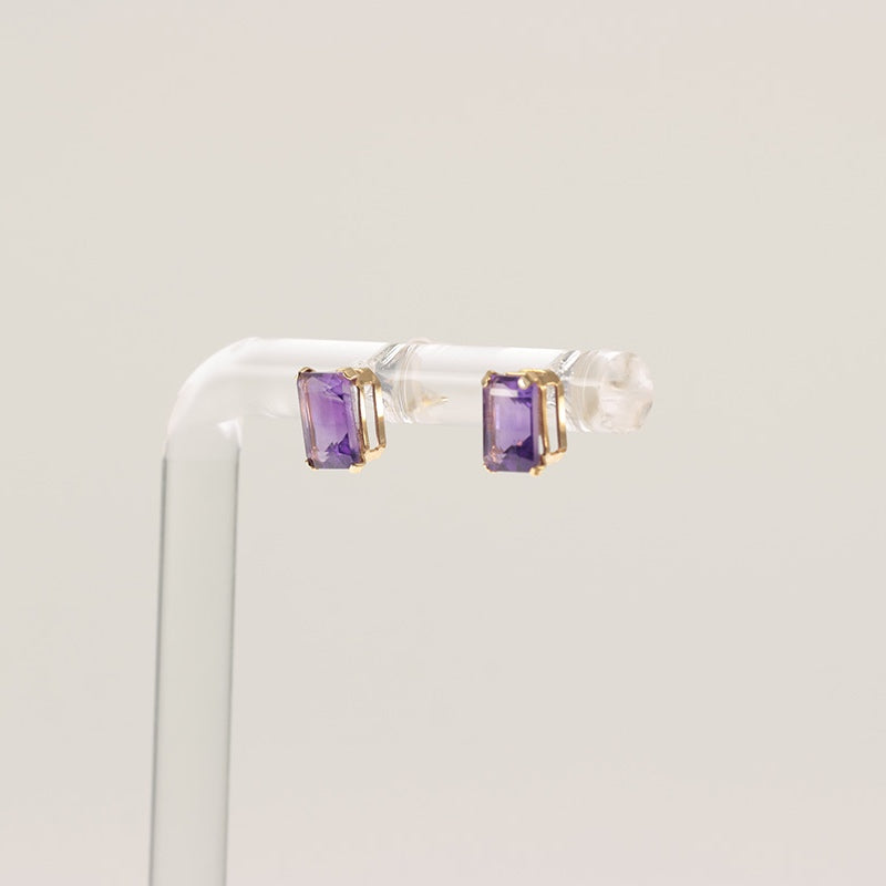 9Ct Gold Princess Cut Amethyst Stud Earrings — preloved 9ct gold, amethyst | Sparklier Fine Jewellery