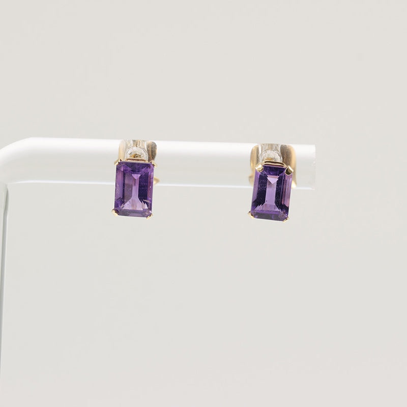 9Ct Gold Princess Cut Amethyst Stud Earrings — preloved 9ct gold, amethyst | Sparklier Fine Jewellery
