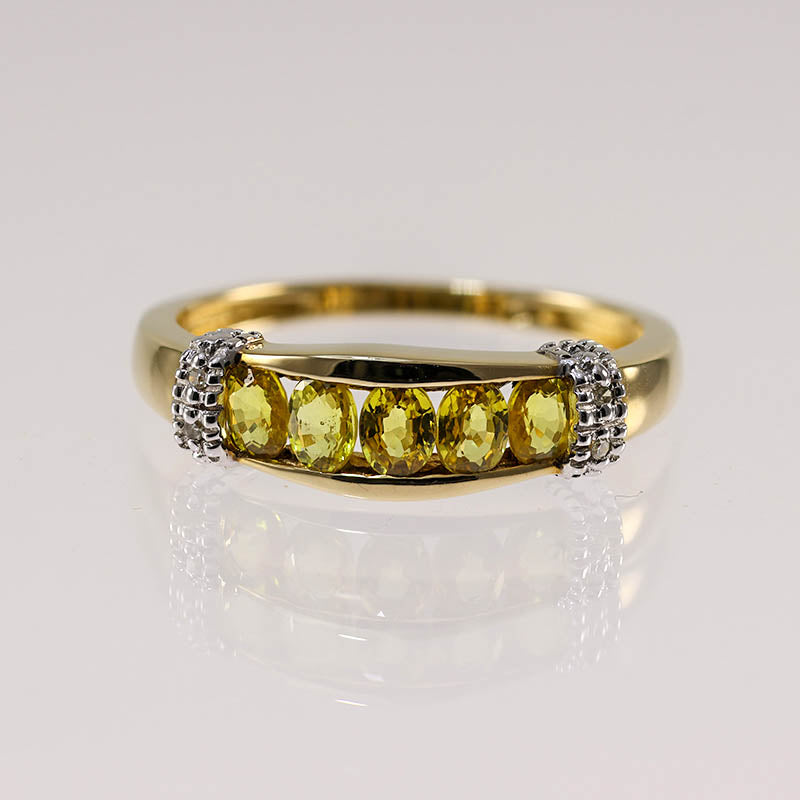 9Ct Gold Channel Set Yellow Sapphire &amp; Diamond Ring